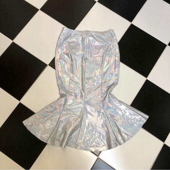Norma Kamali Holographic Iridescent Metallic Mermaid Trumpet Midi Skirt size M - Picture 11 of 15